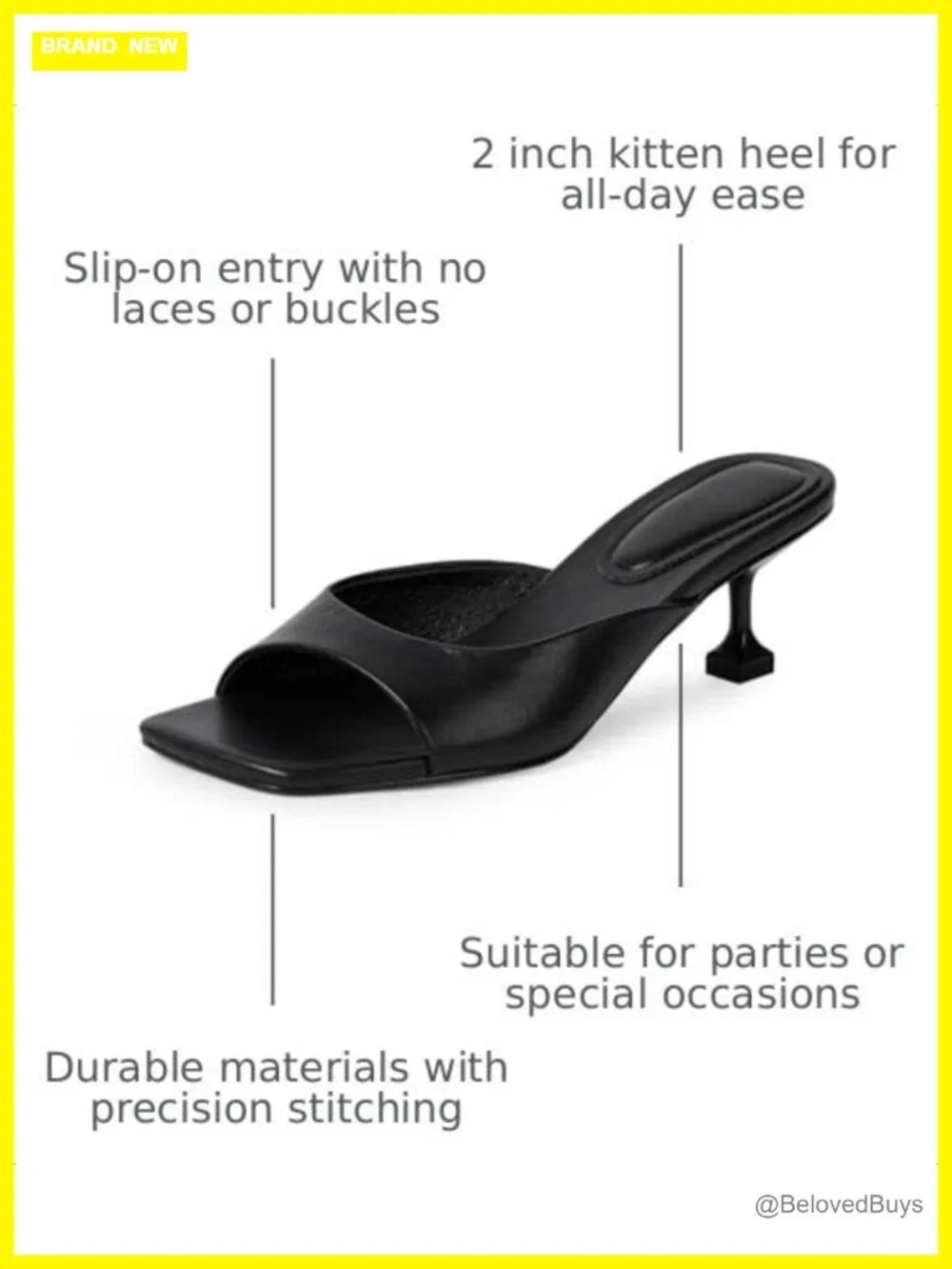 Sequin Kitten Heels Mules Open Toe Faux Leather Slip On Women's Heeled Sandals